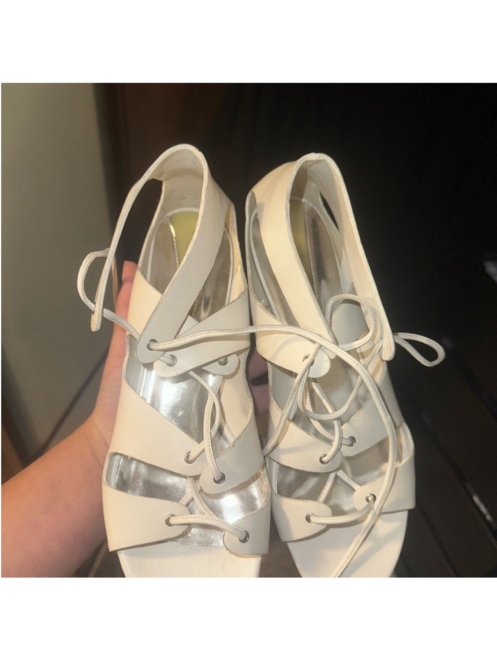 Kenneth Cole Cream Lace-Up Open Toe Sandals